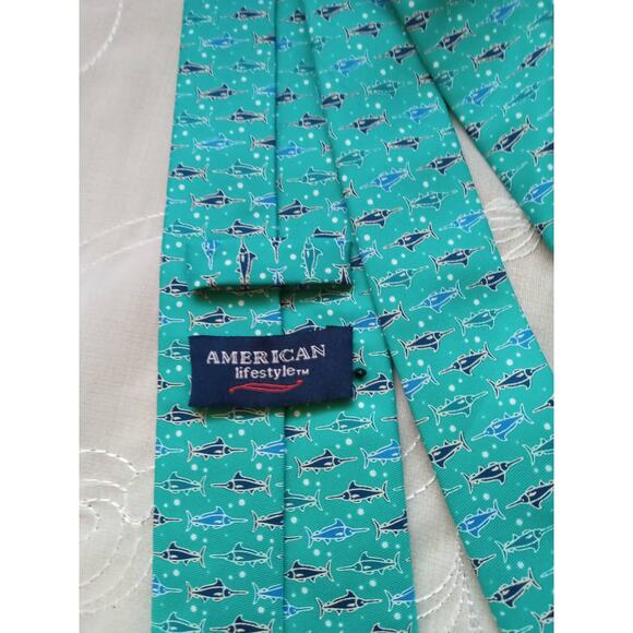 American Lifestyle Men's Fish Tie 3" Swordfish Aqua Blue - Picture 4 of 7